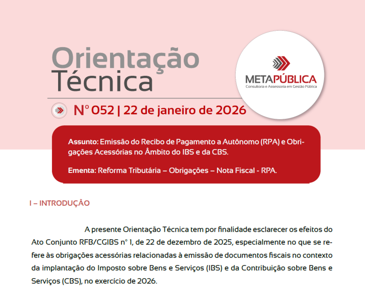 Imagem principal de ORIENTAÇÃO TÉCNICA Nº 52 - 22 de janeiro de 2026